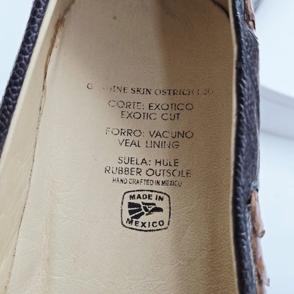 Men’s Ostrich Leather Slip-On Loafers – Size 12 – Brown – Veal Leather Lining